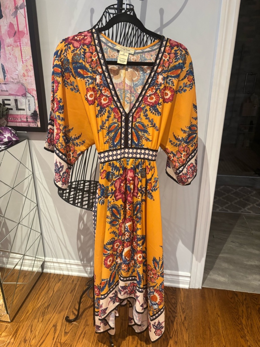 Flying Tomato Mustard Floral High-Low V-Neck Maxi Dress